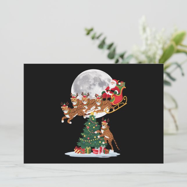 Julgran Ljussättning Rolig Tomte Ridande Gepard  Julkort (Stående Fram)