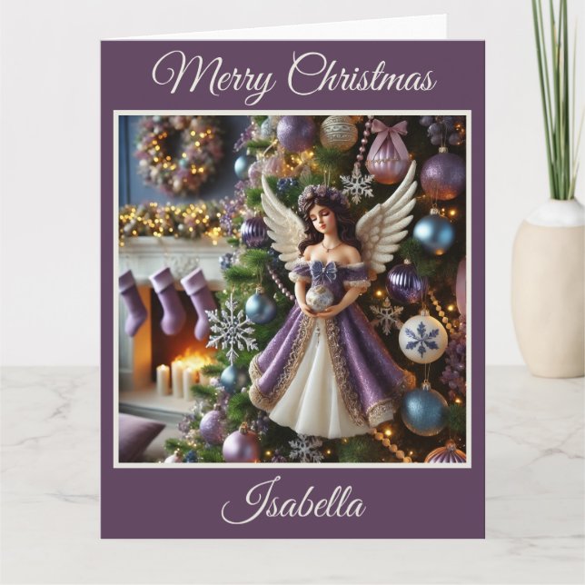 Julgran med ängel (Lila) Kort (Framsida)