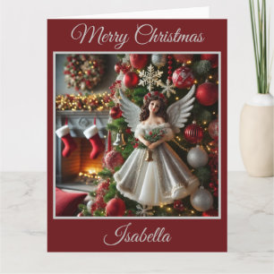 Julgran med ängel (röd) kort