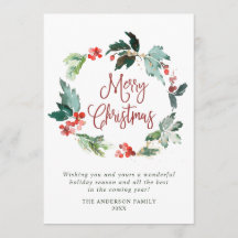 Julgran med bär Julkrans Julkort Glad Jul