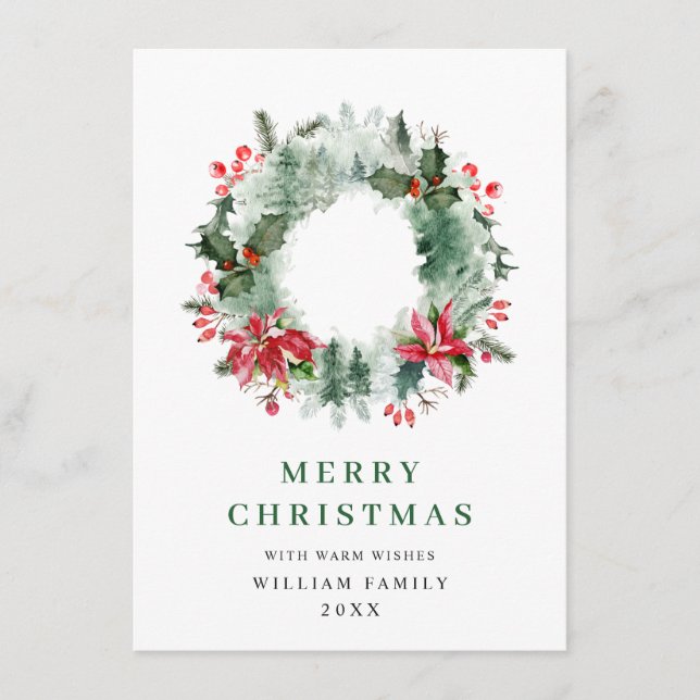 Julgran med bär krans julhälsning julkort (Framsida)