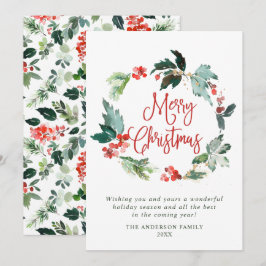 Julgran med bär krans julhälsning julkort