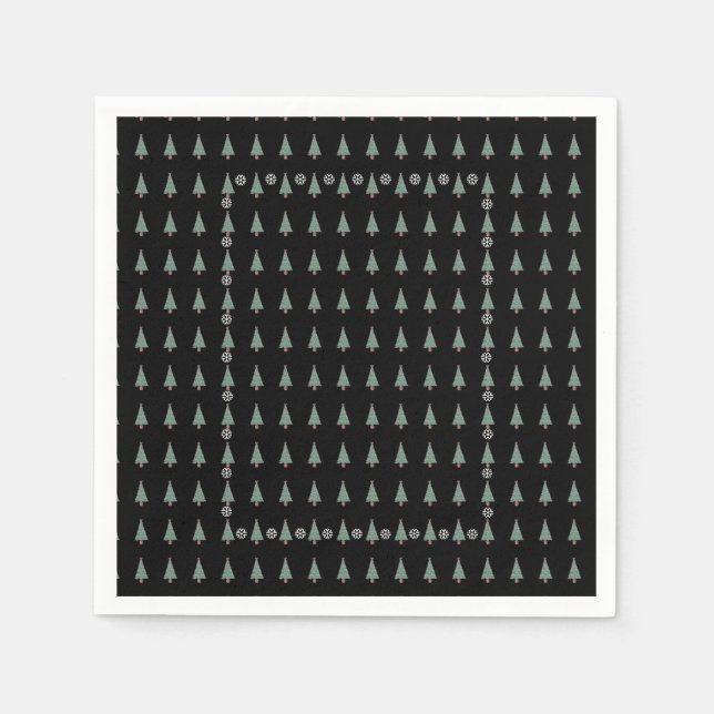 Julgran med dekoration rödbögar klockor pappersservett (Framsidan)