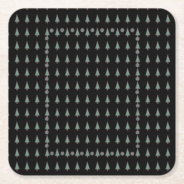 Julgran med dekoration rödbögar klockor underlägg papper kvadrat (Framsidan)