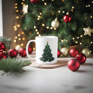 Julgran med dekorationer och stjärnor kaffemugg