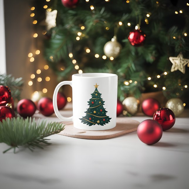Julgran med dekorationer och stjärnor kaffemugg (Skapare uppladdad)