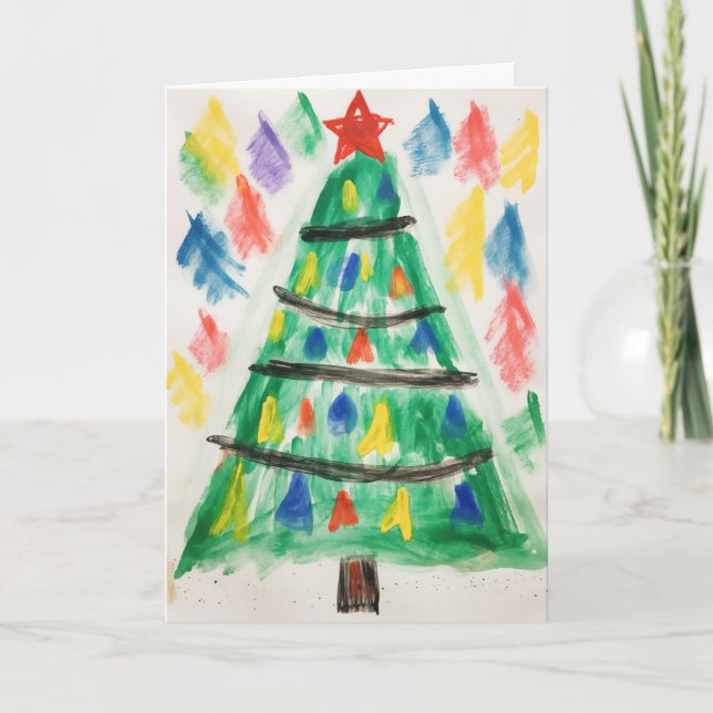 Julgran med dekorerad krita jullkort kort (Framsida)