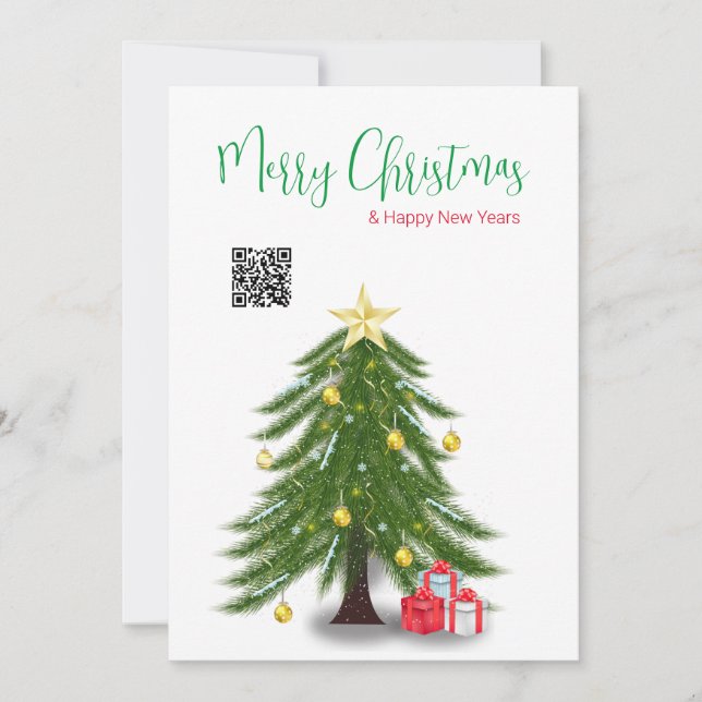 Julgran med det röda platta Helgdag Julkort (Framsida)