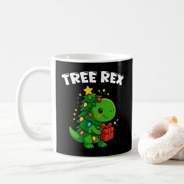 Julgran med dinosaurie T-Rex Söt dino julfest Kaffemugg (Med munk)