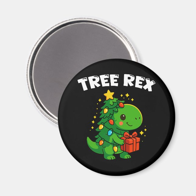 Julgran med dinosaurie T-Rex Söt dino julfest Magnet (Front/Back)