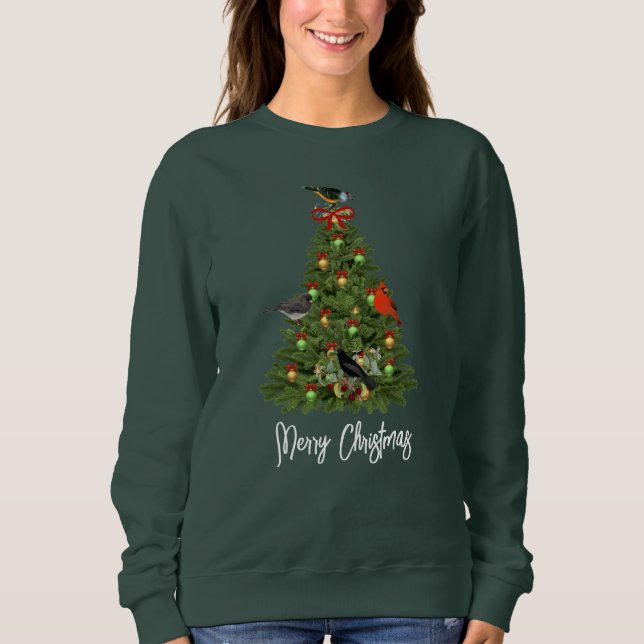 Julgran med fåglar Högtid  T Shirt (Framsida)
