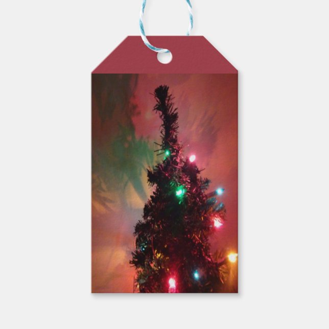 Julgran med färgfull Ljus Gift-Märkre Presentetikett (Framsidan)