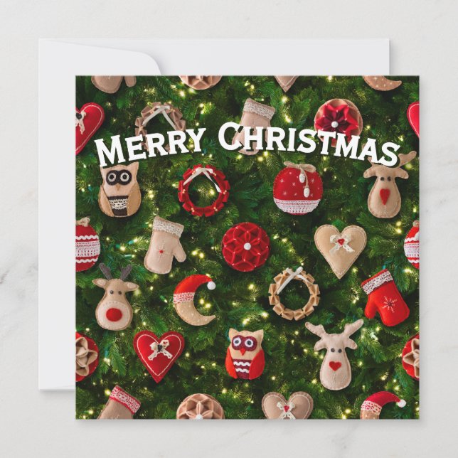 Julgran med filt leksaker julkort (Framsida)