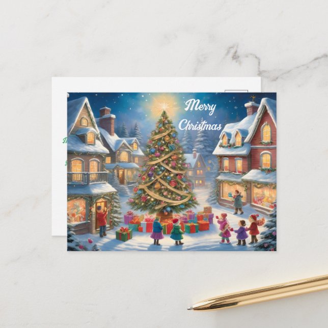 Julgran med gåvor och barn vykort (Fram/Back In Situ)