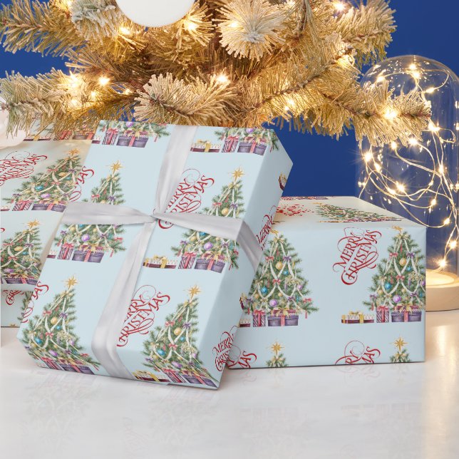 Julgran med guldstjärna och presenter presentpapper (Helgdagar)