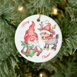 Julgran med gummi och renar julgransprydnad keramik