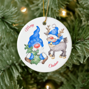 Julgran med gummi och renar julgransprydnad keramik
