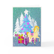 Julgran med häst och gåvor FAUX Glitter