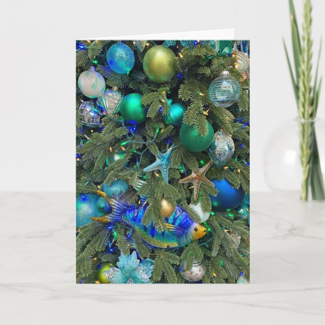 Julgran med havstema helgkort (Framsida)