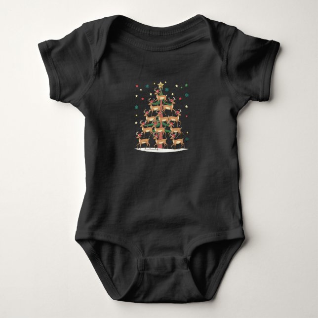 Julgran med hjort Rolig jul Söt ren  T Shirt (Framsida)