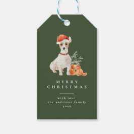Julgran med Hund Typography Grönt Gift-Märkre Presentetikett