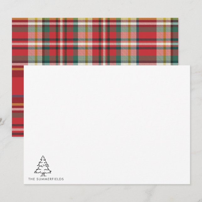 Julgran med initialer och familjenamn anteckningskort (Fram/baksida)