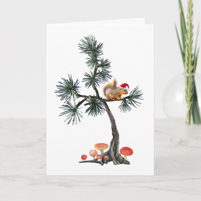 Julgran med jultomteekorre julkort kort (Framsida)