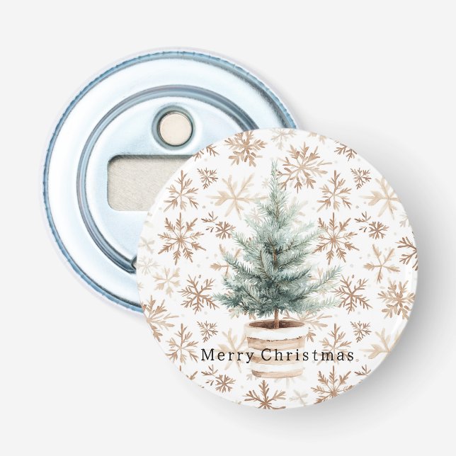 Julgran med krämvita snöflingor flasköppnare (Framsidan)