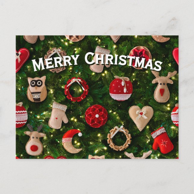 Julgran med leksak helg vykort (Framsida)