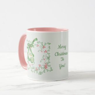 Julgran med ljust gröna och rosa kvistar mugg
