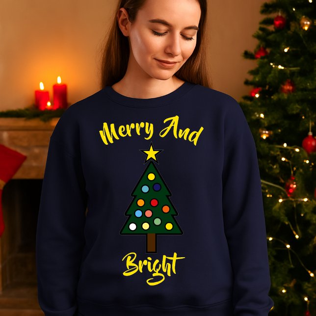 Julgran med Merry & Bright Ljus-mall T Shirt (Skapare uppladdad)
