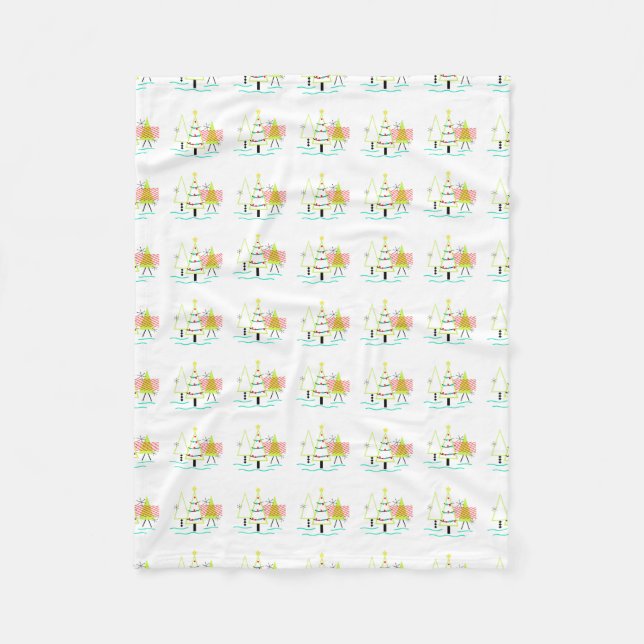 julgran med modern retrodesign från mitten av 1900 fleecefilt (Framsidan)