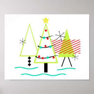 julgran med modern retrodesign från mitten av 1900 poster