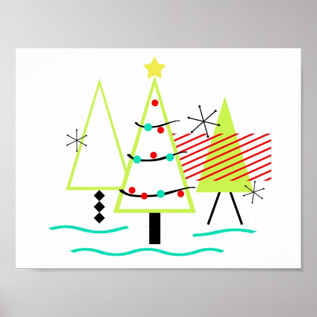 julgran med modern retrodesign från mitten av 1900 poster (Framsidan)