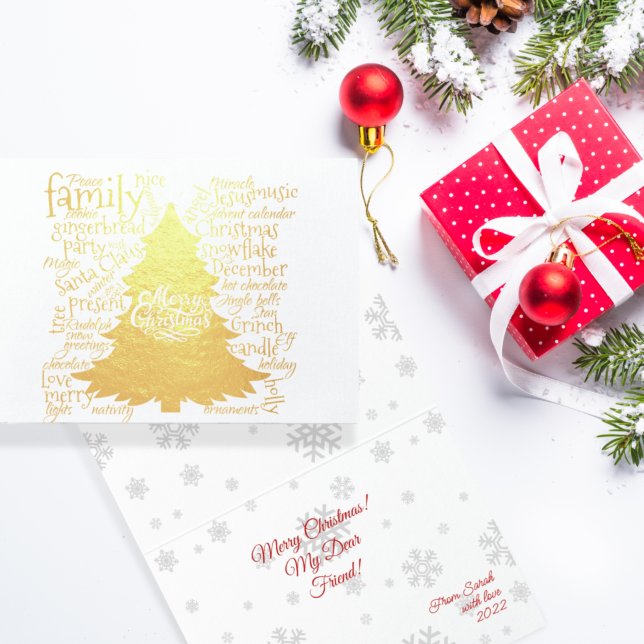 Julgran med ord-julkort folierat kort (Skapare uppladdad)