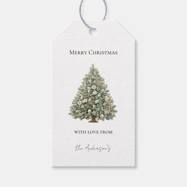 Julgran med ornament presentetikett (Framsidan)