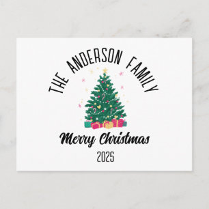 Julgran med personligt namn och lampor helg vykort