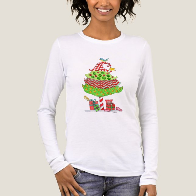 Julgran med presenter och katt t shirt (Framsida)