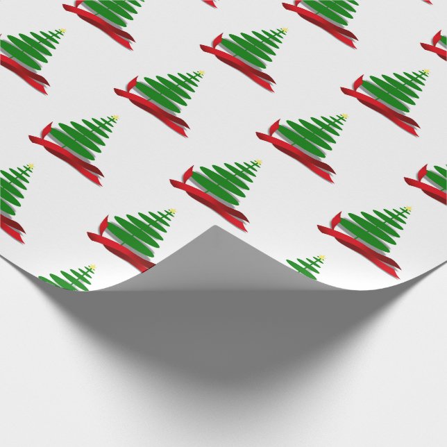 Julgran med röd bandjul presentpapper (Hörn)