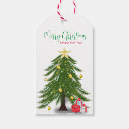 Julgran med röd nutid presentetikett
