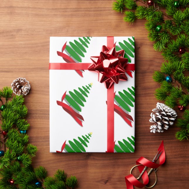 Julgran med röd slinga presentpapper (Julgåva)