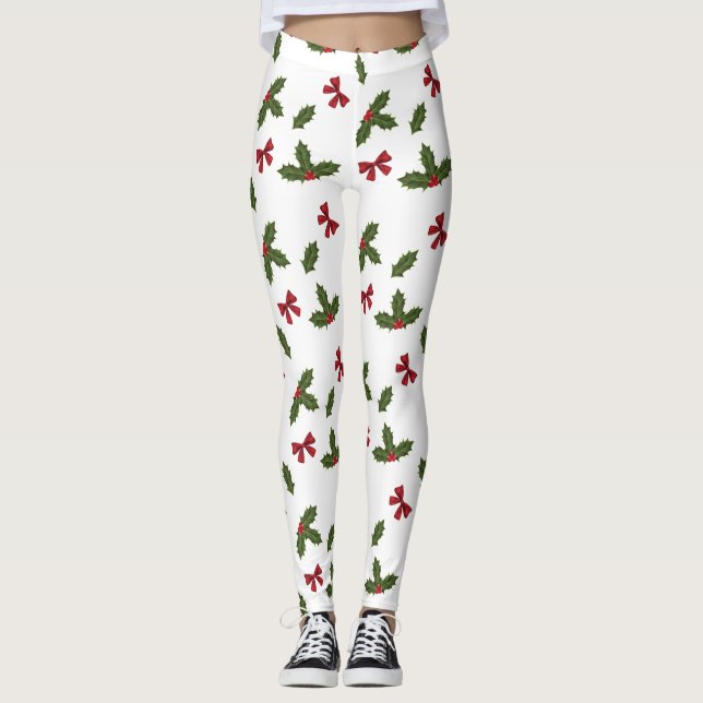 Julgran med röda band Mönster Leggings (Framsida)