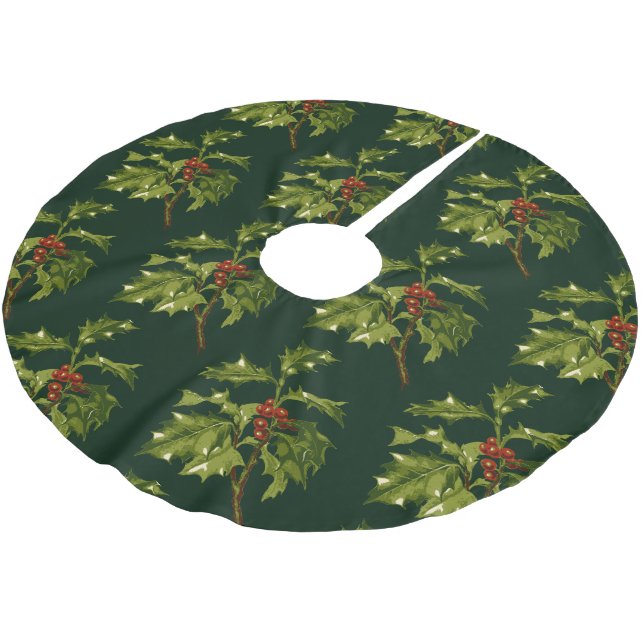 Julgran med röda bär  julgransmatta borstad polyester (Vinklad)