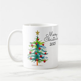 Julgran med röda dekorationer kaffemugg