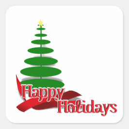 Julgran med rödband fyrkantigt klistermärke