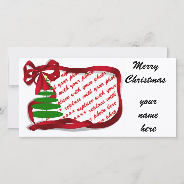 Julgran med rödband julkort (Framsida)