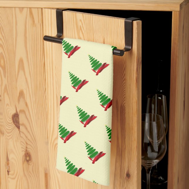 Julgran med rött band kökshandduk (Thirds Fold)