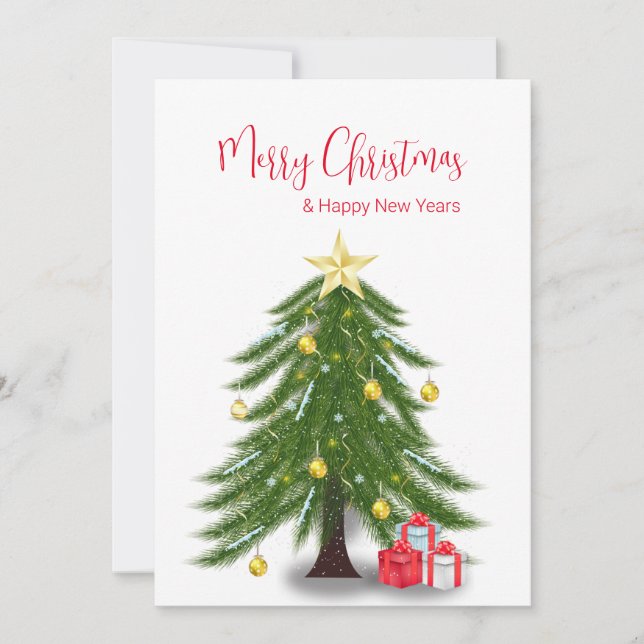 Julgran med rött platta Helgdag Julkort (Framsida)