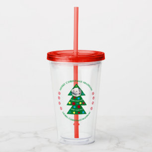 Julgran med Round Hund Photo Helgdag Red Take Away Mugg