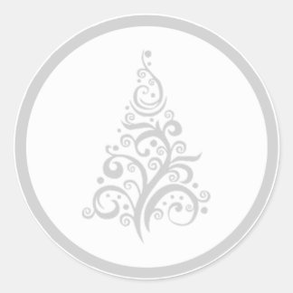 Julgran med silver grått-virvelsetikett runt klistermärke